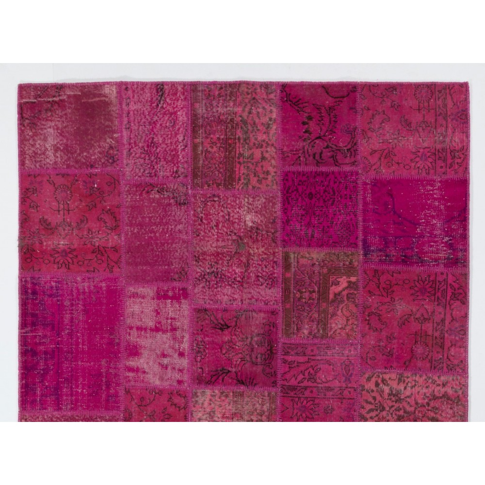 Contemporary Handmade Upcycled Wool Turkish Patchwork Rug in Shades of Pink