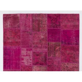 Contemporary Handmade Upcycled Wool Turkish Patchwork Rug in Shades of Pink Contemporary Handmade Upcycled Wool Turkish Patchwork Rug in Shades of Pink