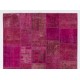 Contemporary Handmade Upcycled Wool Turkish Patchwork Rug in Shades of Pink