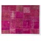 Contemporary Handmade Upcycled Wool Turkish Patchwork Rug in Shades of Pink