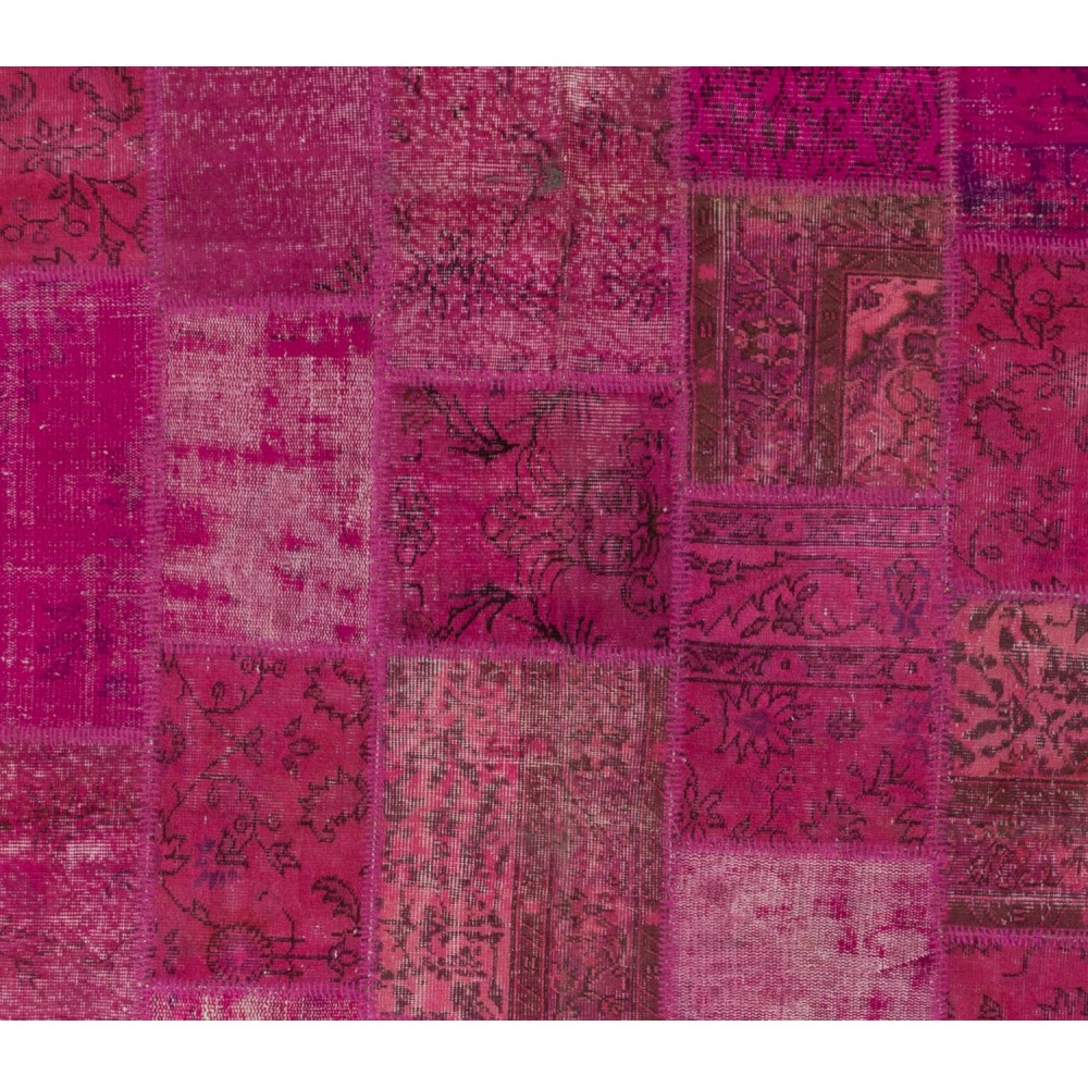 Contemporary Handmade Upcycled Wool Turkish Patchwork Rug in Shades of Pink