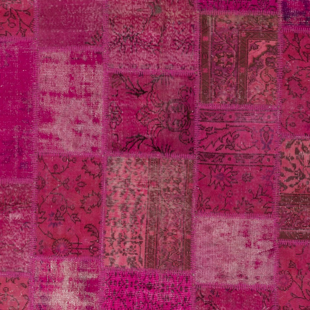 Contemporary Handmade Upcycled Wool Turkish Patchwork Rug in Shades of Pink