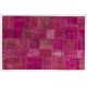 Contemporary Handmade Upcycled Wool Turkish Patchwork Rug in Shades of Pink