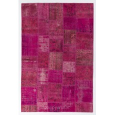 Contemporary Handmade Upcycled Wool Turkish Patchwork Rug in Shades of Pink
