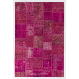 Contemporary Handmade Upcycled Wool Turkish Patchwork Rug in Shades of Pink