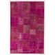 Contemporary Handmade Upcycled Wool Turkish Patchwork Rug in Shades of Pink