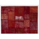 Handmade Patchwork Rug in Burgundy Red and Maroon Colors, Decorative Central Anatolian Wool Carpet for Modern Interiors