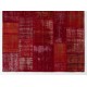 Handmade Patchwork Rug in Burgundy Red and Maroon Colors, Decorative Central Anatolian Wool Carpet for Modern Interiors