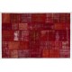 Handmade Patchwork Rug in Burgundy Red and Maroon Colors, Decorative Central Anatolian Wool Carpet for Modern Interiors
