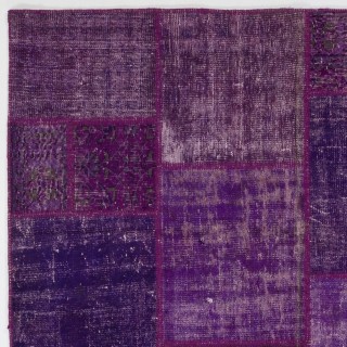 Vintage Purple and Lavender Patchwork Rug | Hand-Knotted Turkish Carpet for Living Room, Woolen Floor Covering Vintage Purple and Lavender Patchwork Rug | Hand-Knotted Turkish Carpet for Living Room, Woolen Floor Covering
