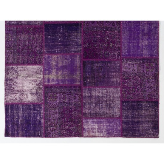 Purple, Levander and Lilac Handmade Patchwork Rug, Contemporary Turkish Carpet, Woolen Floor Covering