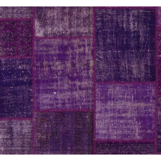 Purple, Levander and Lilac Handmade Patchwork Rug, Contemporary Turkish Carpet, Woolen Floor Covering