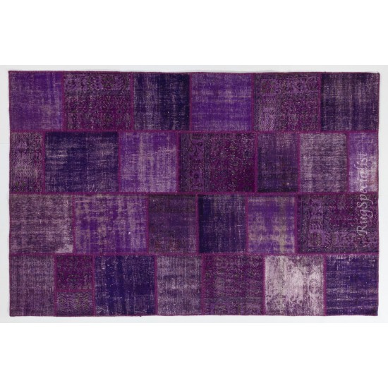 Purple, Levander and Lilac Handmade Patchwork Rug, Contemporary Turkish Carpet, Woolen Floor Covering