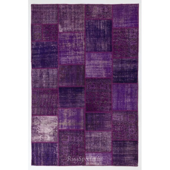 Purple, Levander and Lilac Handmade Patchwork Rug, Contemporary Turkish Carpet, Woolen Floor Covering