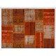Modern Handmade Turkish Wool Patchwork Rug in Shades of Orange