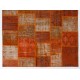 Modern Handmade Turkish Wool Patchwork Rug in Shades of Orange
