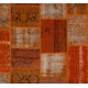 Handmade Patchwork Rug in Orange Colors, Decorative Turkish Wool Carpet for Modern Interiors