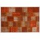 Modern Handmade Turkish Wool Patchwork Rug in Shades of Orange