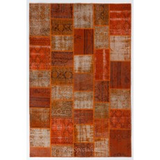 Modern Handmade Turkish Wool Patchwork Rug in Shades of Orange