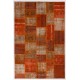 Handmade Patchwork Rug in Orange Colors, Decorative Turkish Wool Carpet for Modern Interiors