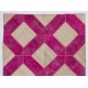 Handmade Patchwork Rug in Fuchsia Pink & Cream Colors, Modern Unique Design Turkish Carpet