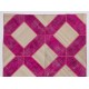 Handmade Patchwork Rug in Fuchsia Pink & Beige Colors, Modern Turkish Carpet for Home Decor. Custom Unique Design Floor Covering