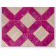 Handmade Patchwork Rug in Fuchsia Pink & Cream Colors, Modern Unique Design Turkish Carpet