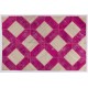 Handmade Patchwork Rug in Fuchsia Pink & Cream Colors, Modern Unique Design Turkish Carpet