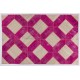 Handmade Patchwork Rug in Fuchsia Pink & Beige Colors, Modern Turkish Carpet for Home Decor. Custom Unique Design Floor Covering