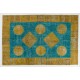 Handmade Patchwork Rug in Teal Blue & Yellow Colors, Modern Turkish Wool Carpet for Contemporary Interiors. Custom Unique Design Rug