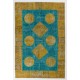 Contemporary Yellow and Teal Blue Colors Patchwork Rug, Handmade Turkish Carpet