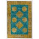 Handmade Patchwork Rug in Teal Blue & Yellow Colors, Modern Turkish Wool Carpet for Contemporary Interiors. Custom Unique Design Rug