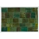 Modern Turkish Patchwork Rug in Shades of Green. Handmade from Re-Dyed Vintage Carpets