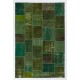 Modern Turkish Patchwork Rug in Shades of Green. Handmade from Re-Dyed Vintage Carpets