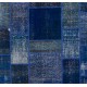 Blue Color Handmade Patchwork Rug Made from Over-Dyed Vintage Carpets