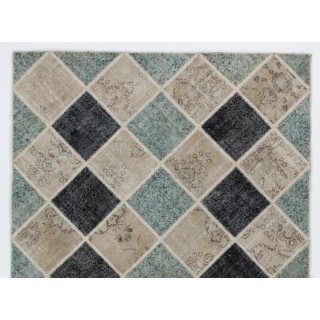 Handmade Central Anatolian Patchwork Rug in Light Blue, Black and Beige Colors. Contemporary Wool Carpet Handmade Central Anatolian Patchwork Rug in Light Blue, Black and Beige Colors. Contemporary Wool Carpet