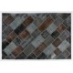 Modern Handmade Turkish Wool Patchwork Rug in Brown, Black, Gray and Blue Colors