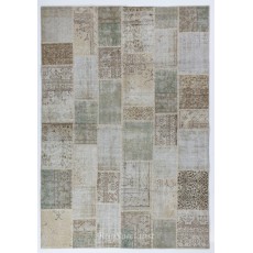 Handmade Patchwork Rug in Muted Colors, Traditional Turkish Wool Carpet for Country Homes, Rustic, Modern Interiors