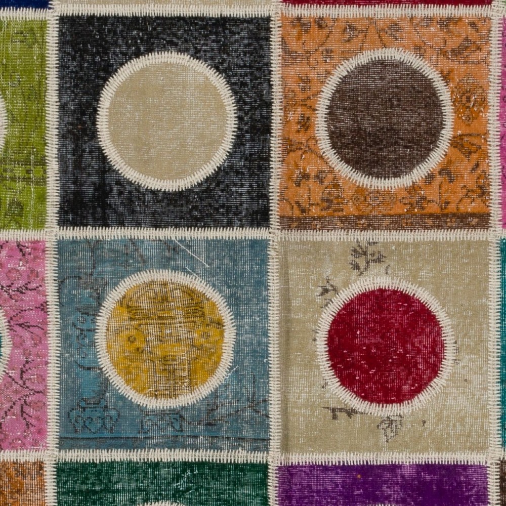 Bohemian Style Colorful Handmade Wool Carpet. Modern Geometric Turkish Patchwork Rug