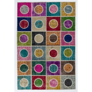 Bohemian Style Colorful Handmade Wool Carpet. Modern Geometric Turkish Patchwork Rug