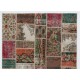 Traditional Handmade Oriental Patchwork Rug for Contemporary Interiors. Vintage Turkish Floral Natural Carpet