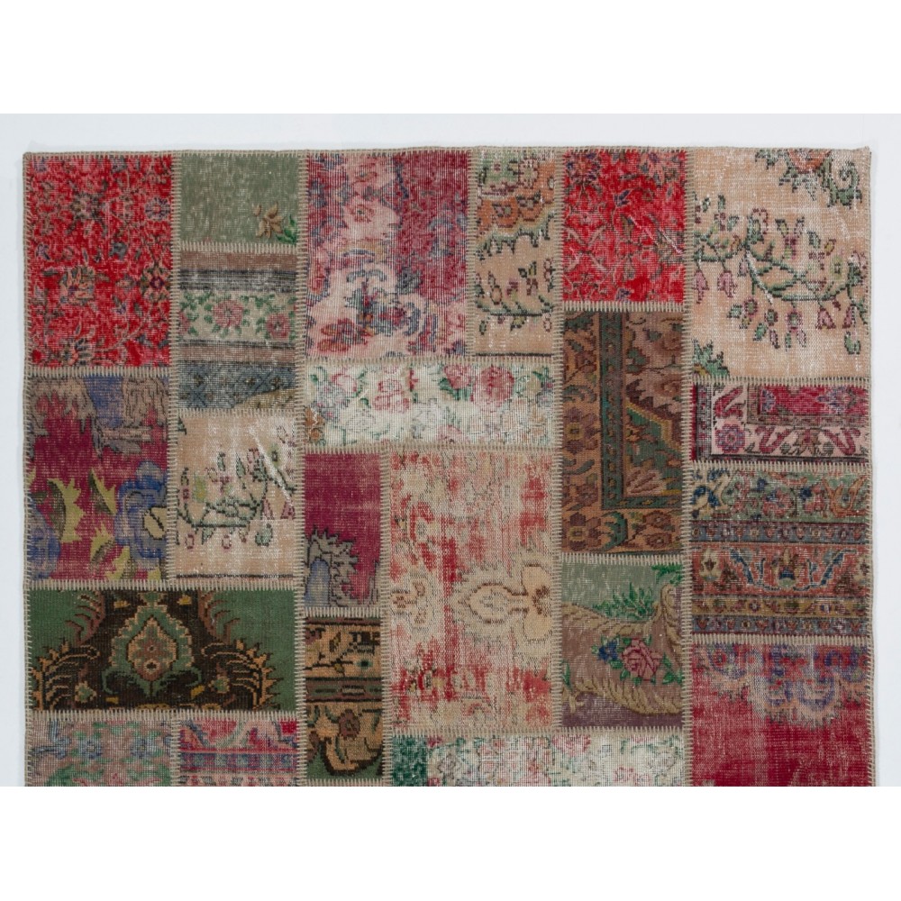 Traditional Handmade Oriental Patchwork Rug for Modern Interiors. Vintage Anatolian Wool Carpet