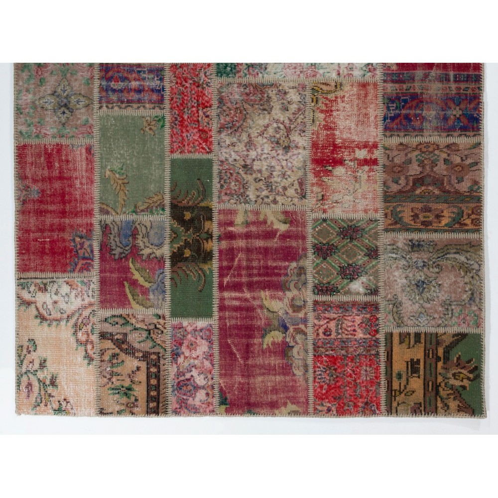 Traditional Handmade Oriental Patchwork Rug for Modern Interiors. Vintage Anatolian Wool Carpet