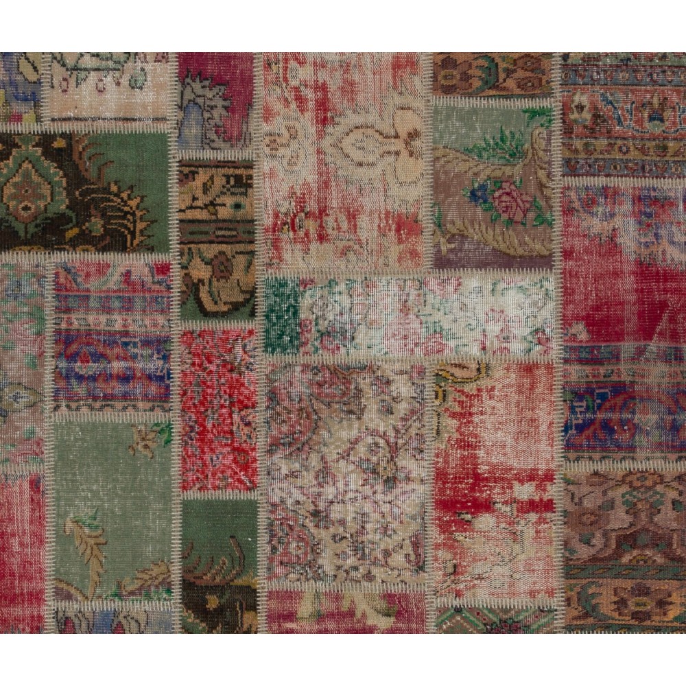 Traditional Handmade Oriental Patchwork Rug for Modern Interiors. Vintage Anatolian Wool Carpet