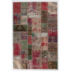 Traditional Handmade Oriental Patchwork Rug for Modern Interiors. Vintage Anatolian Wool Carpet