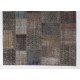 Contemporary Handmade Turkish Patchwork Rug in Shades of Gray, Brown and Blue