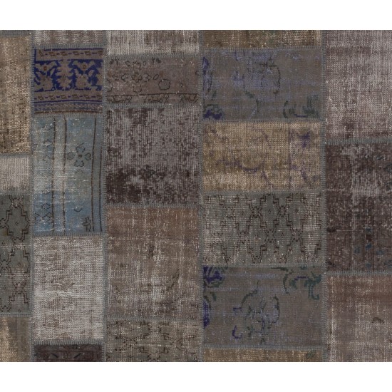 Handmade Central Anatolian Patchwork Rug in Gray & Brown Colors, Traditional Wool Carpet