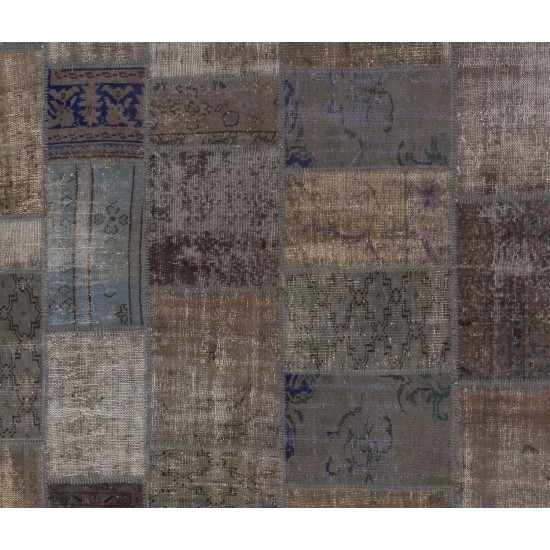 Handmade Central Anatolian Patchwork Rug in Gray & Brown Colors, Traditional Wool Carpet Handmade Central Anatolian Patchwork Rug in Gray & Brown Colors, Traditional Wool Carpet
