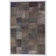 Contemporary Handmade Turkish Patchwork Rug in Shades of Gray, Brown and Blue