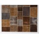 Modern Patchwork Rug in Shades of Brown and Gray, Handmade Turkish Wool Carpet